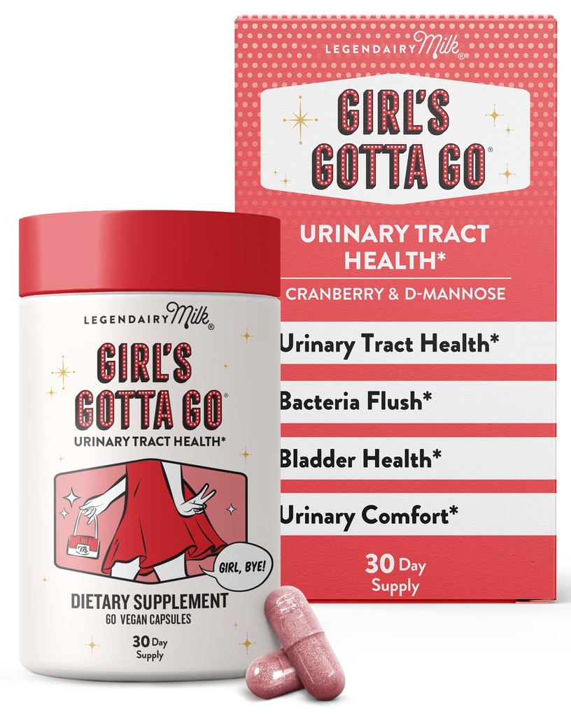 Legendairy Milk Girl’s Gotta Go™ - UTI Support Supplement - Urinary Tract Health for Women - UTI Relief for Women with Sugar-Free Cranberry and D-Mannose, 30 Servings