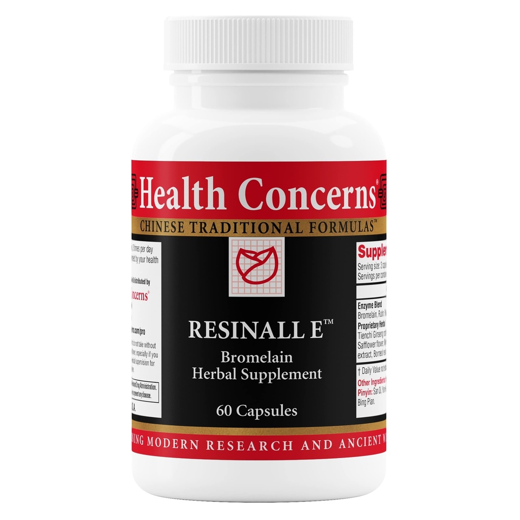 Health Concerns Resinall E – Bromelain Herbal Supplement for Bruising Recovery – Helps Repair Damaged Cells - Natural Enzyme Blend with Herbs – Post Surgery Support – 60 Capsules