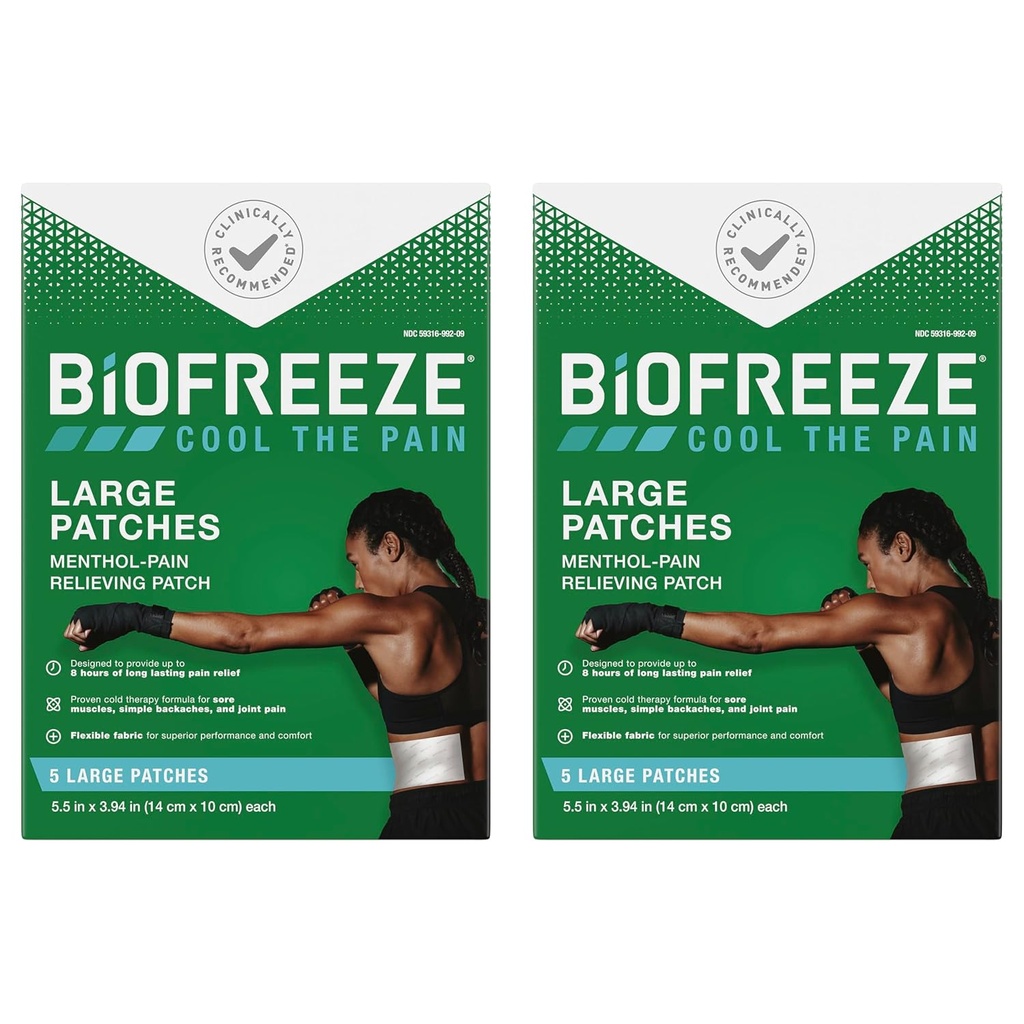 Biofreeze Valu leevendavad plaastrid , artriidi valu leevendav , põlve ja alaselja valu leevendav plaaster , valu lihaste leevendamine , kaelavalu leevendamine , 2 Pack (5 biokülmutatud mentooli plaastrid )