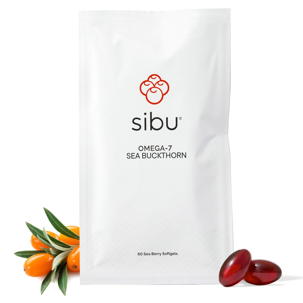 sibu Sea Buckthorn Omega-7 Softgels, 30-Day Refill Sachet | Supports healthy skin, hair & nails. Helps relieve dryness from within.