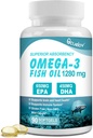 Omega 3 Visolie Supplementen, Triple Strength Omega 3 Voedingssupplement met 650mg EPA 450mg DHA per portie - Hersenen, Oog, Hart en Immuun Gezondheid Ondersteuning - 90 Softgels (45 Server)