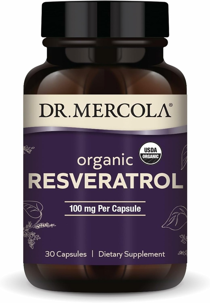 Dr. Mercola Organic Resveratrol - 100 mg Cellular & Claudory Support - 99, 9 процента Trans-Resveratrol - от японски Knotweed - 30 капсули (30 сервис)