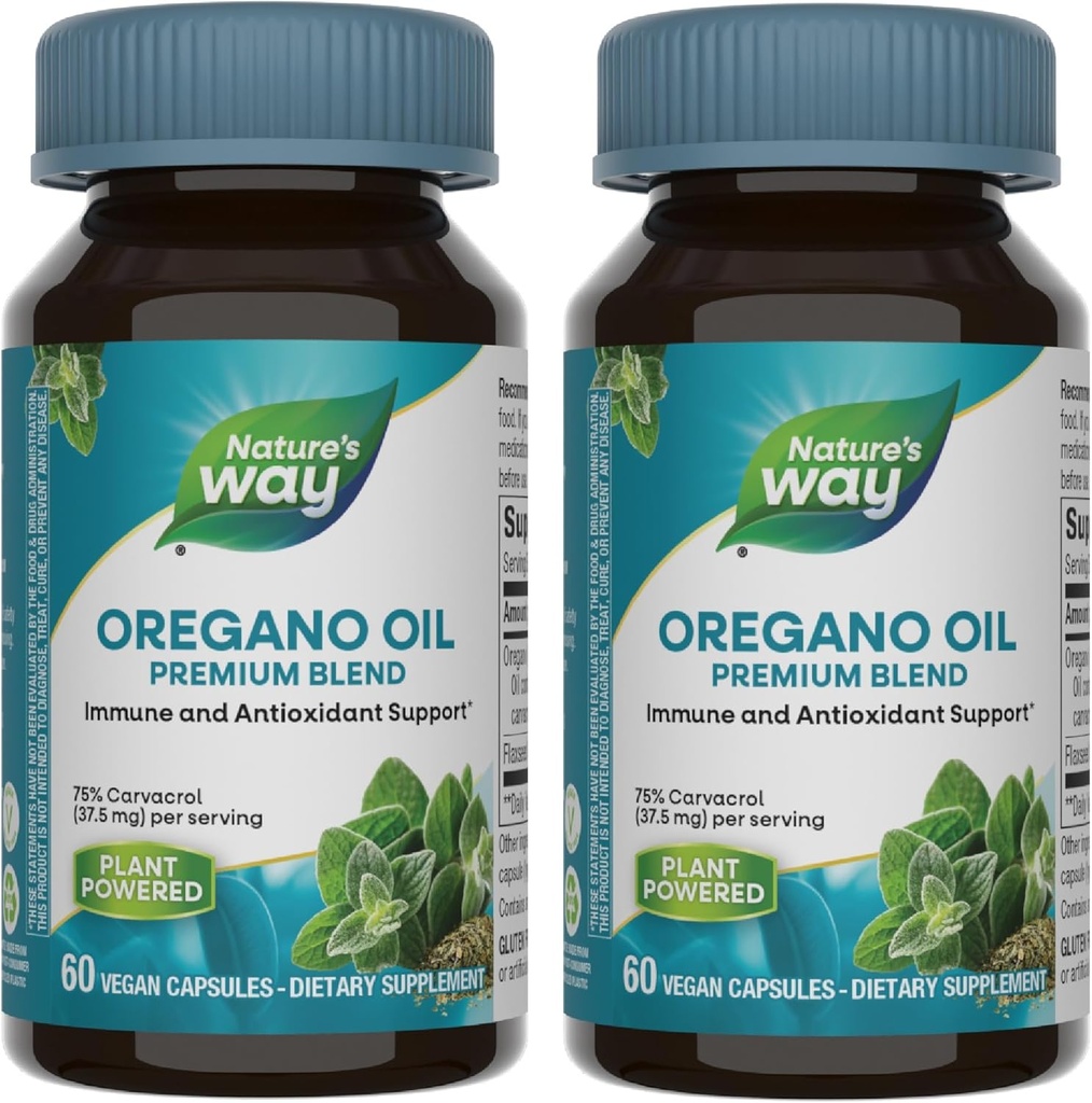 Naturaren Bidea Oregano Oil - Inmune Support Supplement* - 75-85% Carvacrol - Gluten Free - 60 Vegan kapsulak (2 paketea)