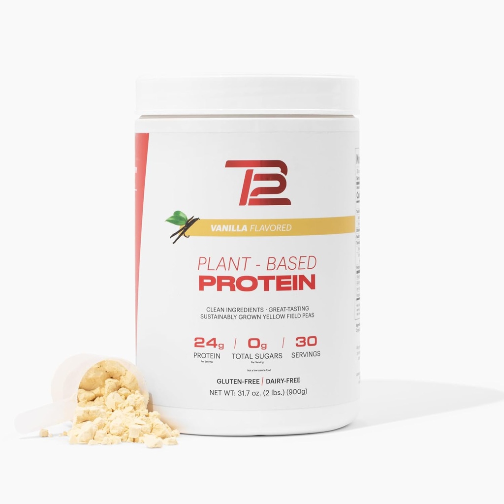 TB12 Kasvipohjainen proteiinijauhe Tom Brady, 24 g vegan Pea Protein, Low Sugar, Low Carb, Ei-GMO, Aterian korvaaminen, Keto Friendly, Paleo, Sokeriton, Vanilla Flavor (30 tarjoilua/2,12 lbs)