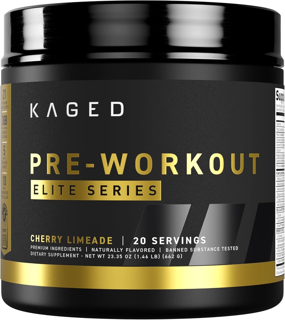 Kaged High Stimulant Pre Workout Powder - Strawberry Lemonade - Pre-Kaged Elite - L-Citrulline - Creatine - Beta Alanine - 388mg Caffeine - Nitric Oxide Booster - 20 Servings