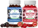 Lunakai Biotin & Elderberry Gummies Bundle - Gummy for Hair Growth, Skin Glow and Stronger Nails with Vitamin C and E - Immune Support Supplement for Adults and Kids