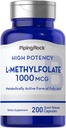 Piping Rock L Methilflolate suplementari bis 1000 mcg, 200 Capules Form actiu de Fahllic Novite, Free Guten
