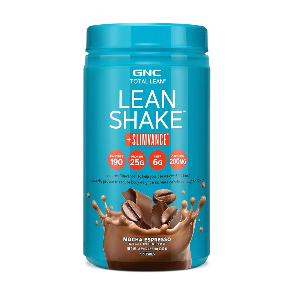 GNC Total Lean, Lean Shake + Slimvance, Fogyás Protein Por 200 mg koffein, Mocha Espresso, 20 Servings