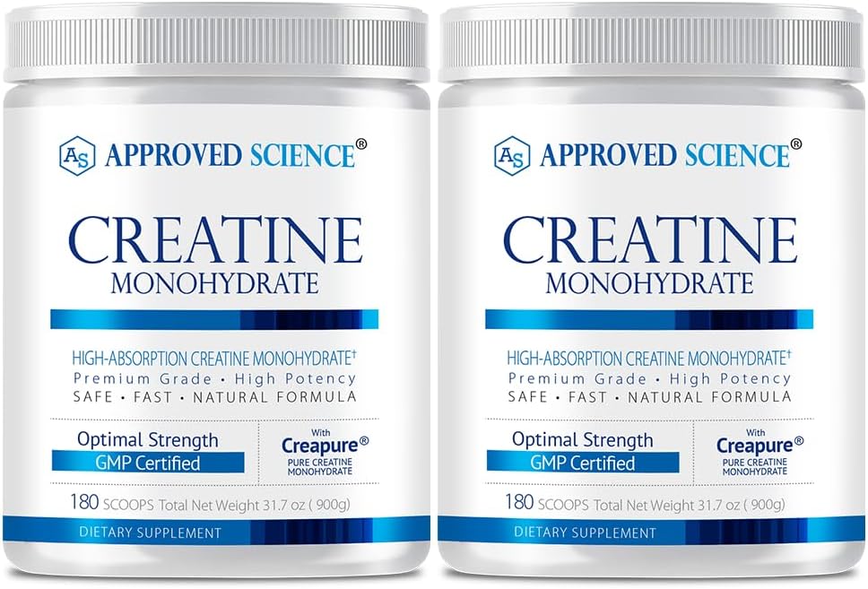 Approved Science Creatine Monohydrate powder with BioPerine - Support Lean Muscle Growth and Recovery - 360 Servings Per Serving - Unflamited - Non-GMO, Vegan