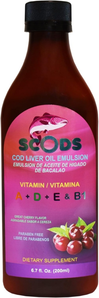 Emulsioon de Scods Cereza Cod Maksaõli Emulsioon Kirss 200 ml Vitamiin A + D + E & B1