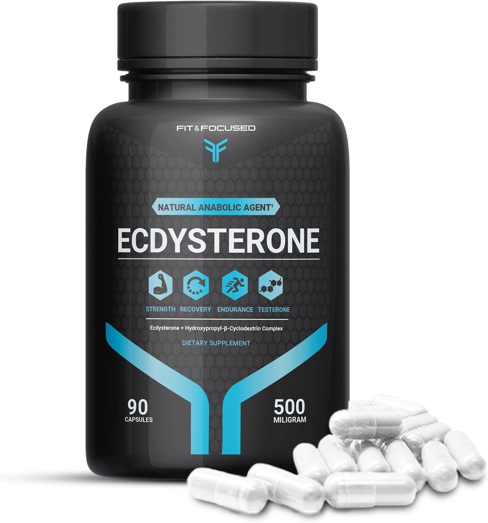 Fit & Focused 500mg Ecdysterone Supplement, 90 Capsules, Natural Anabolic Agent för Lean Muscle Growth & Strength Enhancement, komplext med Hydroxypropyl βeta Cyclodextrin, 3rd Party Tested 95% Pure