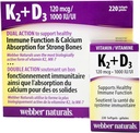 Webber Naturals K2 + D3 120 mhg/1000 IU, støtter sunn immunfunksjon - 220 mhtgels