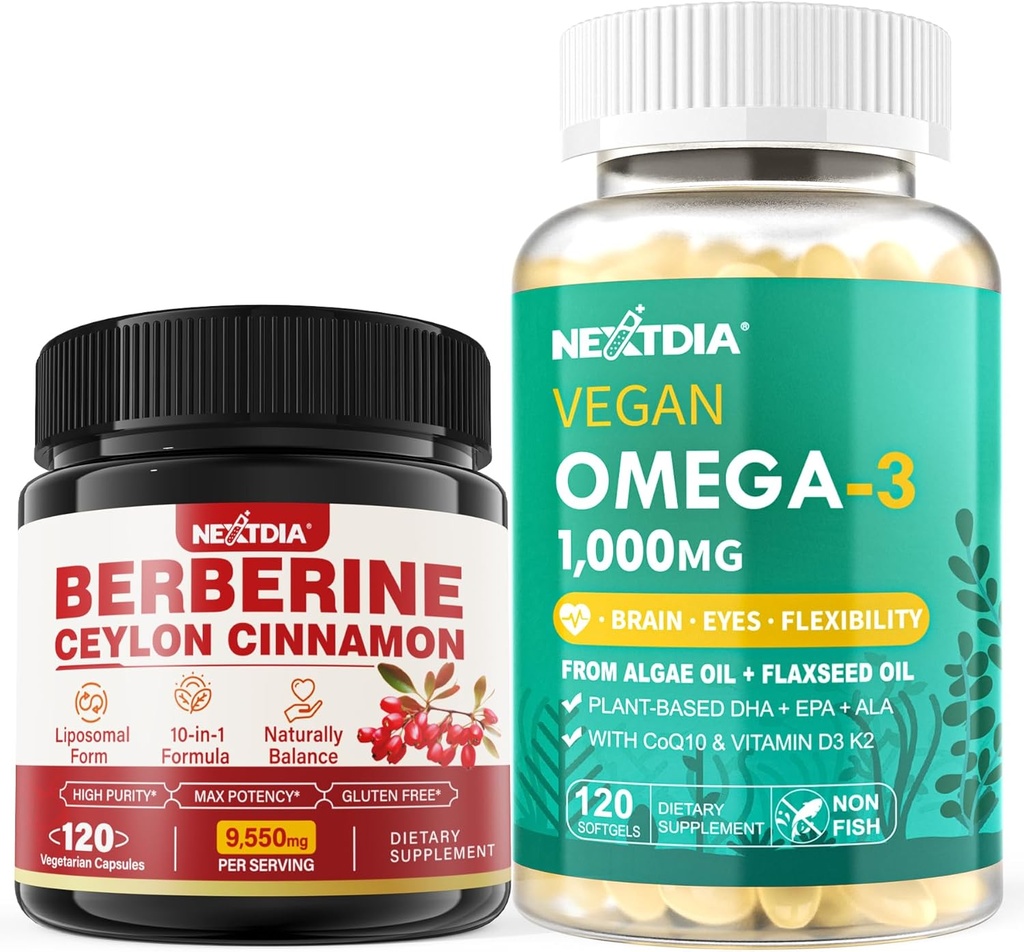 Berberine Ergänzung 1500mg + Vegan Omega 3 Ergänzung 1000mg