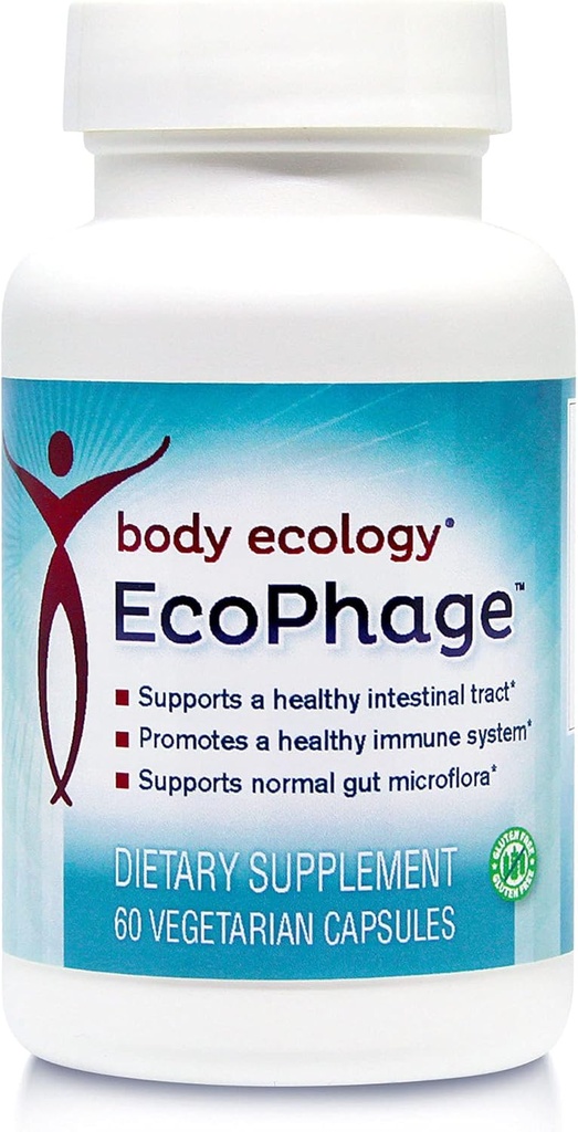 Body Ecology EcoPhage | Bacteriofage Prebiotic and Probiotic Supplement | fremmer sunn immunforsvar og støtter sunn intestinaltrakt | 60 vegetarisk count