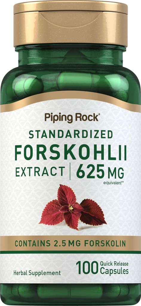 Piping Rock Coleus Forskohlii Root Extract | 625 mg | 100 캡슐 | 허브 보충 | 비 GMO, 글루텐 무료