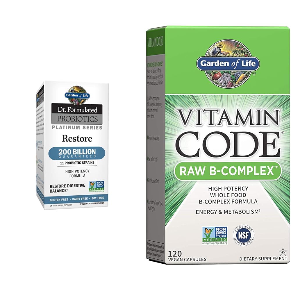 Garden of Life Dr. Formulated Probiotics Platinum Series Restore 200 Billion CFU & Vitamin B Complex - Vitamin Code Raw B Complex - 120 Vegan Capsules