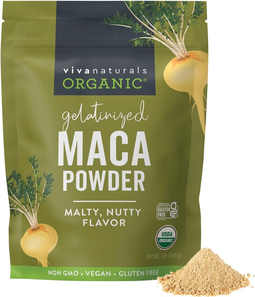 Viva Maca Organic Maca Recember, Geltainized, 16 Oz (1 lb) – เวก้า, USDA Organic, Gluten-free, Not-GMo Pervian Foods in Recyable back