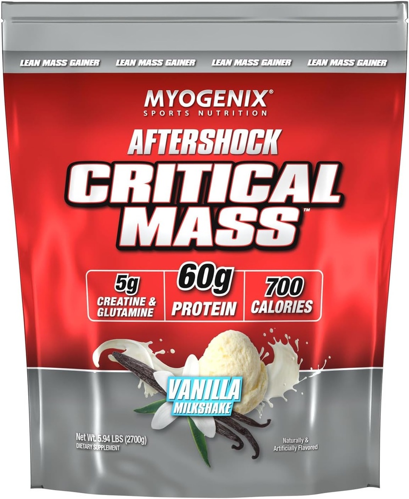 Myogenix Critical Mass Gainer – Massa muscular ganho de peso Suplemento, Zero Lactose Whey Protein Powder – Anabolic Whey Protein – Vanilla (5 lbs)