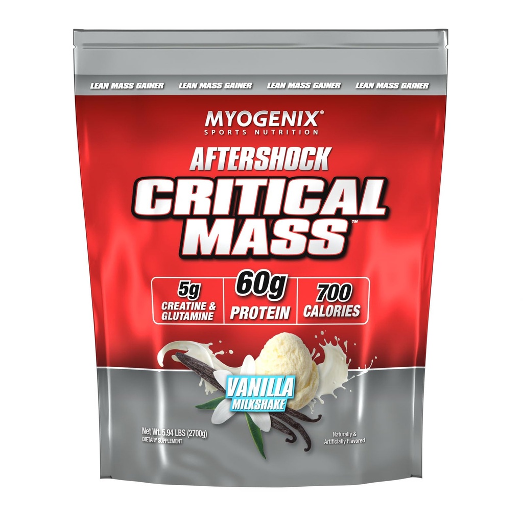 Myogenix Critical Mass Gainer – Muscle Mass Weight Gain Supplement, Zero Lactose Whey Protein Powder – Anabolic Whey Protein – Vanilla Milkshake (6.01 lbs)