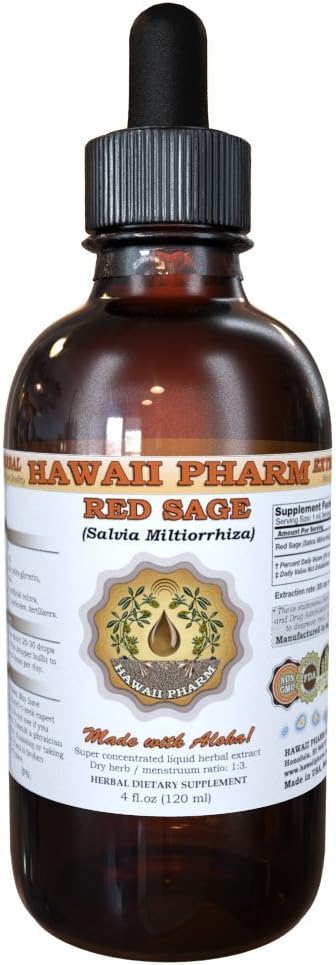 HawaiiPharm Red Sage (Salvia Miltiorrhiza) Tekutý extrakt, Tinktúra, Bylinné doplnky, Vyrobené v USA, 2 fl.oz