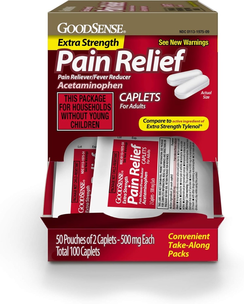 LabaSense Extra Strength Acetaminofēns Caplets 500 mg, sāpes Reliver un drudzis Reducer, Easy Open Cap, 100 Skaits