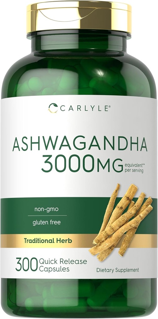 Carlyle Ashwagandha 女性和男性补编 + 300 mg + 300 Capsules + 300 Capsules → 草根提取与黑椒 → 非GMO 和 Gluten Free