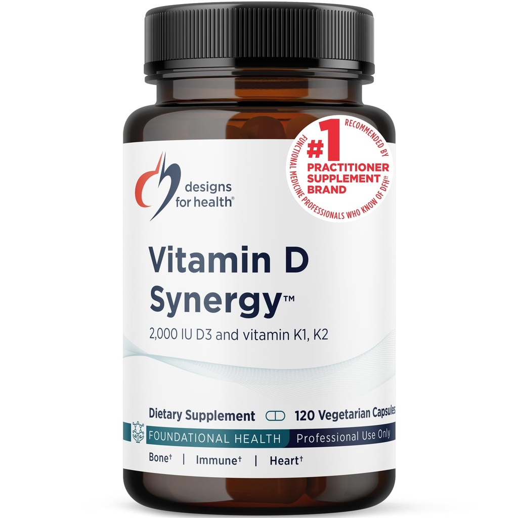 Designs for Health Vitamin D Synergy - 2000 IU Vitamin D with K Supplement - Supports Healthy Moods, Bone Health + Immune Health for Adults - VIT D3 + Vitamin K - Gluten Free + Non-GMO (120 Capsules)