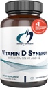 Dissenys de salut Vitamina D Synergy - 2000 IU Vitamina D amb K suplementari - Suports de salut, Bone salut + Imneune salut per adults - VIT D3 + K - Guttaminan Free + No- GO (120 Capules)