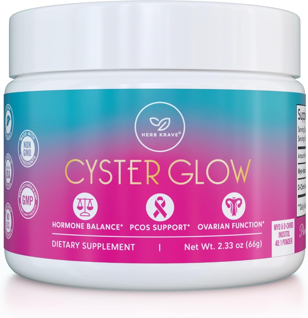 Cyster Glow Premium Myo-Inositol ו-D-Chiro Inositol אבקת PCOS תוסף לנשים - Ideal 40:1 Ratio-Hormone Balance, פריון, תפקוד אוחליות בריא -Vitamin B8-30 יום אספקה