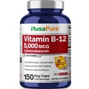 NusaPure Vitamin B12-5000 MCG 150 Veggie Capsules (Non-GMO, Vegan) - Max Strength Vitamin B12