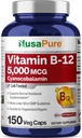 NusaPure Vitamina B12-5000 MCG 150 capsule vegetali (non OGM, Vegan) - Vitamina di massima resistenza B12