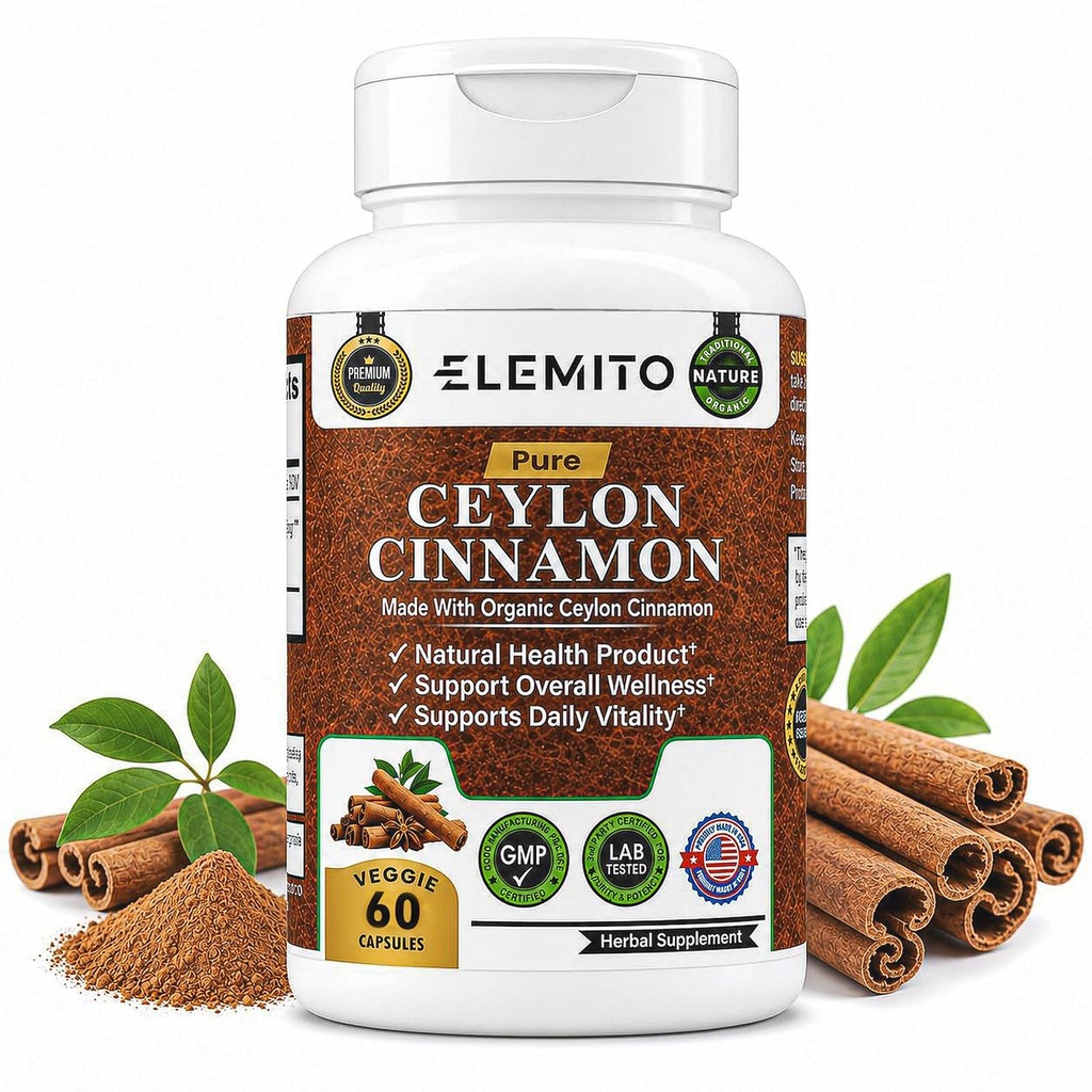 Ceylon Cinnamon Capsules 1200mg | Pure Organic Ceylon Cinnamon | Non-GMO, Vegan, Gluten-Free | Antioxidant & Metabolism Support | Veggie Capsules for Men & Women