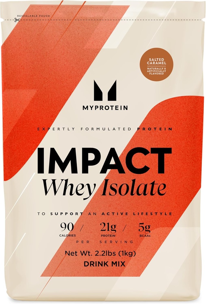 Myprotein Impact Whey Protein Isolate, 2.2 Lbs (40 сервировок) Соленая карамель, 21 г белка и 6 г BCAA на сервировку, безглютеновый встряхивание для мышечной силы и восстановления