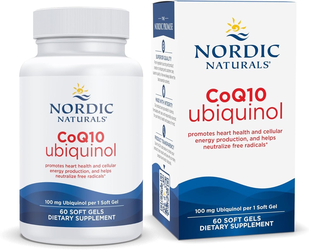 North Naturals Nordic CoQ10 Ubiquinol - 60 Mini Soft Gels - 100 mg Coenzyme Q10 (CoQ10) Ubiquinol - Heart " Brain Health, Cellular Energy Production, Antioxidant Support - Non-GMO - 60 Servings