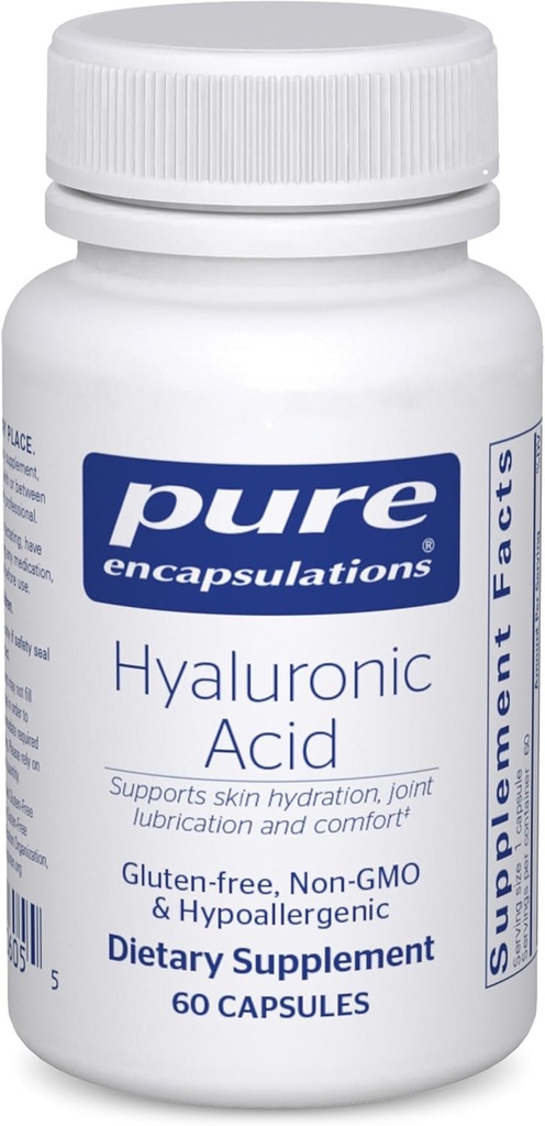 纯封装 Hyaluronic Acid - 用于皮肤水分、联合润滑剂和联合健康* - 有效吸收 - Gluten Free - Vegan & N-GMO - 60 Capsules