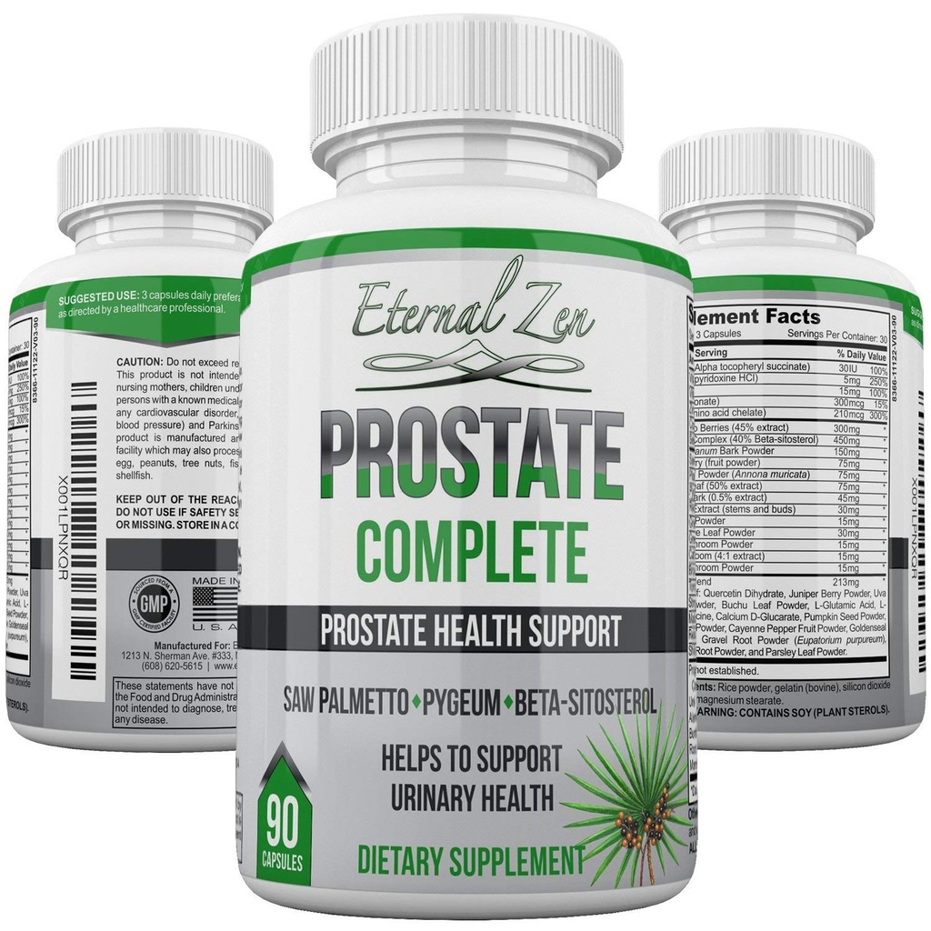 Eternal Zen Prostate Complete Herbal Health Support Supplements for Men, Saw Palmetto Stinging Nettle Pygeum Beta-sitosterol Reishi Shiitake, 90 Count Capsule