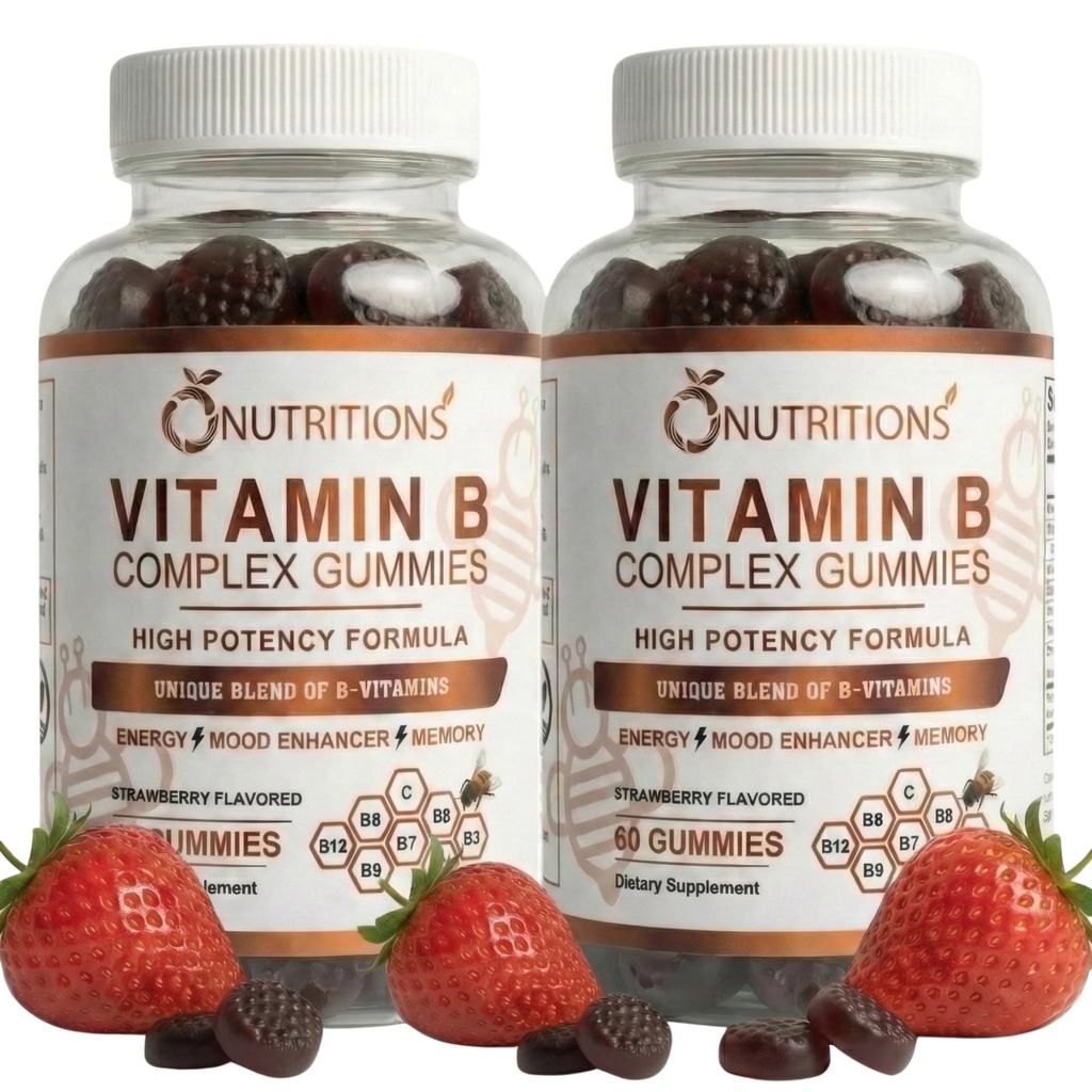 O NUTRITIONS Vitamin B Complex Gummies for Women & Men – High Potency B12 (833% DV) & Biotin – Energy, Mood & Metabolism Support – Vegan Strawberry Gummy Vitamins – 60 Gummies, 2-Month Supply