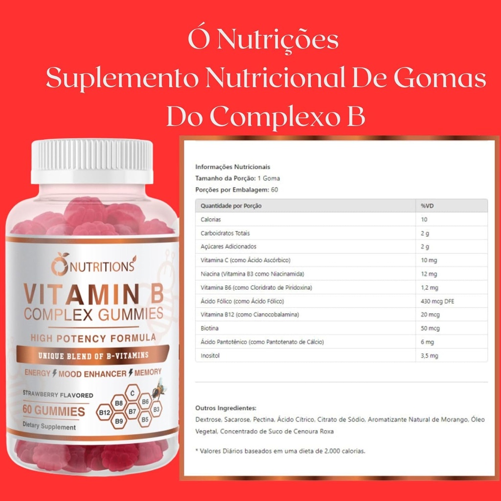 O NUTRITIONS Vitamine B Complex Vegan Gummies with Vitamin B12, B7 as Biotin, B6, B3 as Niacin, B5, B6, B8, B9 as Folaat for Stress, Energy and Healthy Immune System (2 Pack)