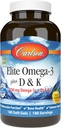 Carlson - Elite Omega-3 Plus D & K, 700 mg Omega-3s + D3 & K2, Funktsioon, Bone Health & Immune Support, Sidrun, 180 Softgels