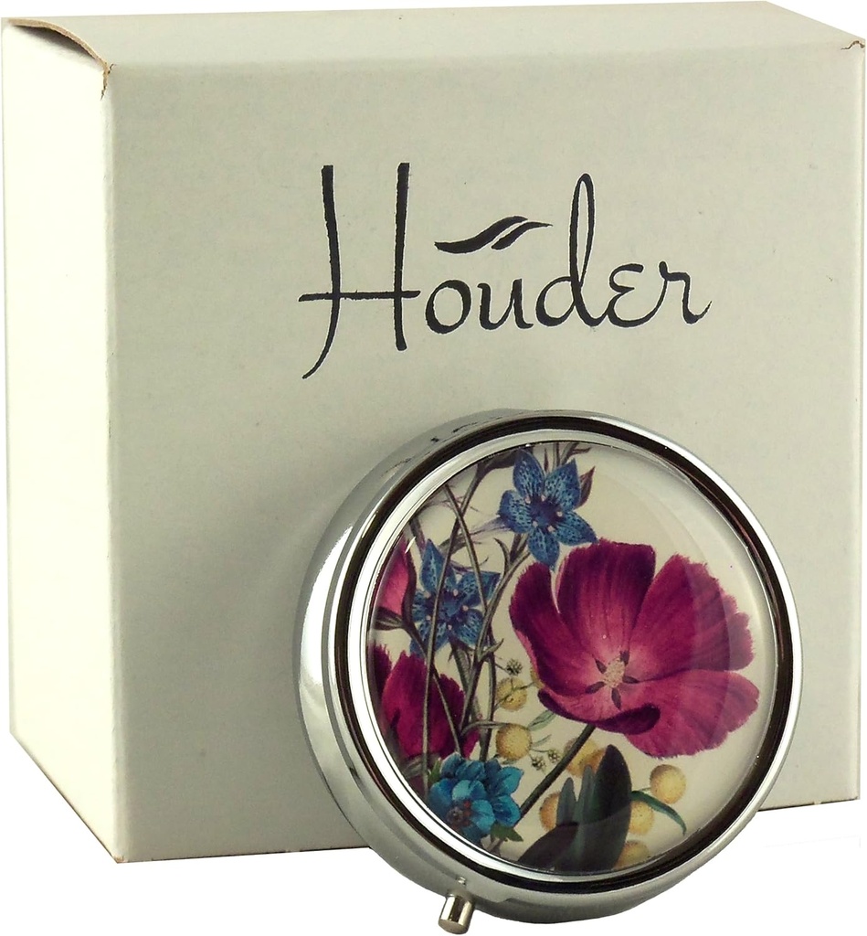 Designer Pill Box by Houder - Decorative Pill Case with Gift Box - Carry Your Meds in Style (Violets)