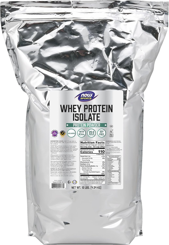Nyní Potraviny Sportovní výživa, Syrovátkový protein izolát, 25 g s BCAA, Neochucený prášek, 10- libra