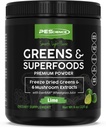 PEScience Greens Powder Superfood with Natural Chlorophyll, Reishi & Turkey Tail Mushroom Powders, Freeze-Dried Kale, Spinach, Broccoli Sprouts, Lime Flavor, 30 Servings