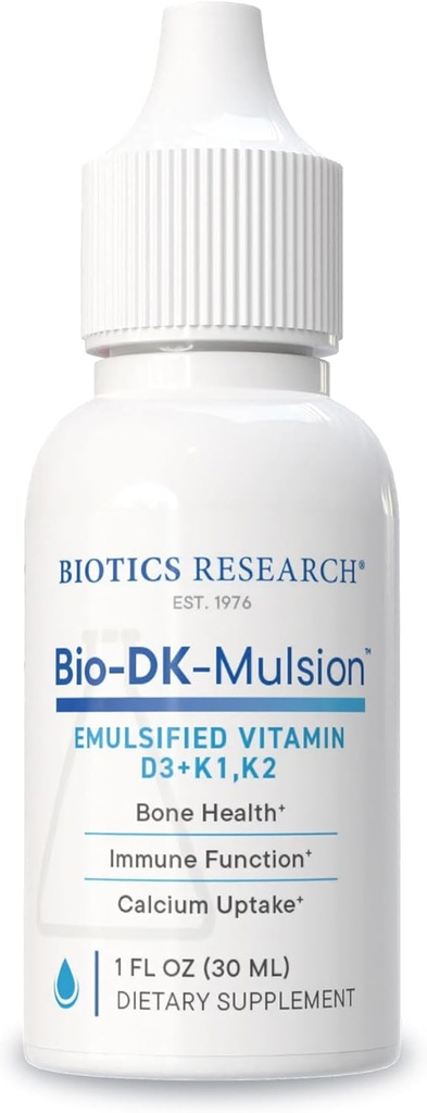 Biologický výzkum Bio- DK- Mulsion ™ -Emulgovaný tekutý vitamin D a K, D3 Drops 125 mcg & Vitamin K (K1, K2) 300 mcg MK-7-Podporuje silnější kosti, svalové síly, zdravé srdce & BMI 1 fl oz