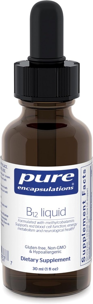 Pure Encapsulations B12 Quality 124; 1000 µg B12-vitamin (Metil-kobalamin) Kiegészítése Support Nerves, Immune Health, Energy, and Cognitive Function * X44; 1 fl. oz.