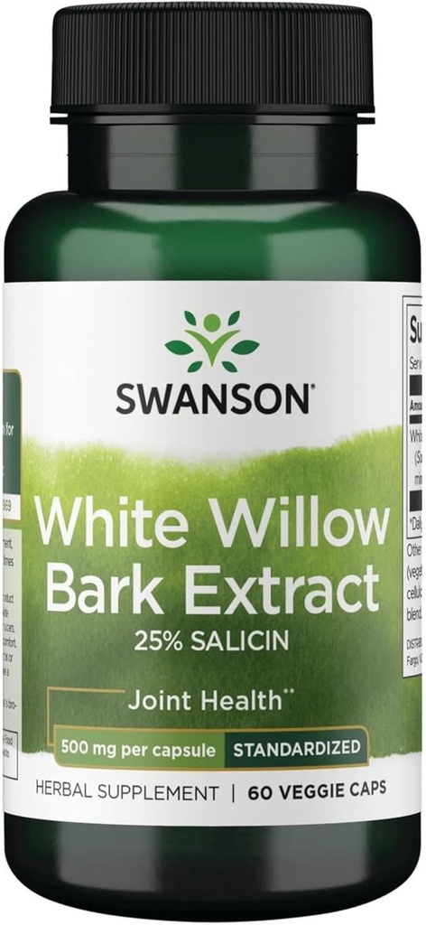 Swanson Máxima forza White Willow Bark Extract-Promote apoio conxunto e alivio muscular estándar para 25% Salicin-Natural Suplemento sen Irritación Stomach (60 cápsulas Veggie, 500mg cada un)