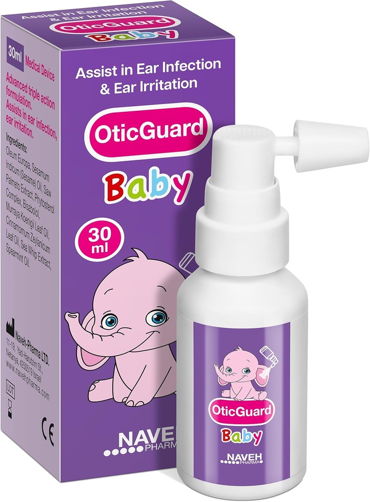 NAVEH PHARMA Otic Guard Baby Ear Drops – Φυσικό έλαιο αυτιού για την αφαίρεση κεριού και την ανακούφιση από τη μόλυνση του αυτιού – Απλός καθαρισμός αυτιών για μωρά, Toddlers & Kids – Καταπραϋντικά Eachs & Swimmer’s Ear