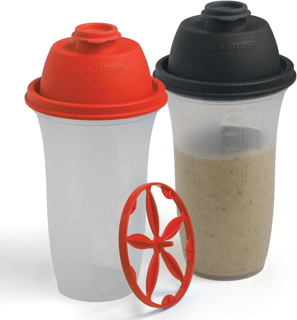 SIGNORA WARE Shaker Пляшки 17-Ounce Пластиковий протеїн Shake Пляшка для Meal Заміна коктейлів та коктейлів, напоїв, змішування салату та соусів, Маргарита та інші пакети 2