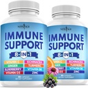NEW AGE 8 i 1 Immune Support Booster Supplement med Echinacea, Vitamin C och Zink 50mg, Vitamin D 5000 IE, Turmeric Curcumin & Ginger, B6, Elderberry 120 Count (Pack of 2)