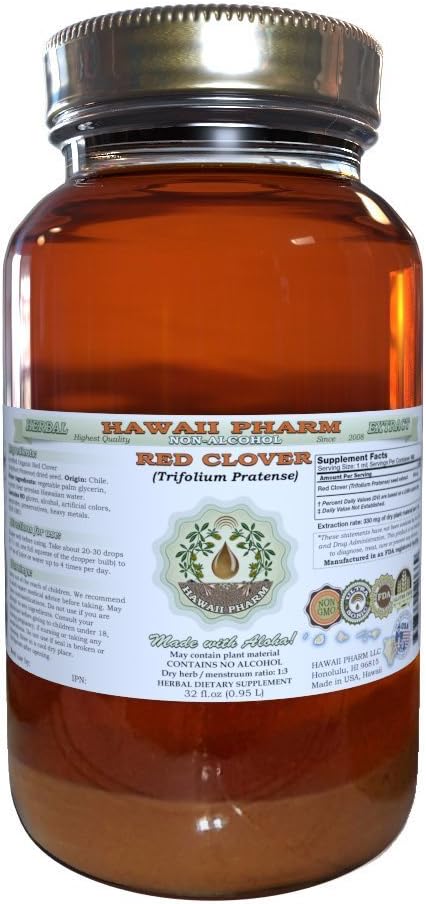 Red Clover Alcohol-Free Extraction, Red Clover (Trifolium Pratense) Seed Glycerite צמח צמחי טבעי, הוואי Pharm, ארה"ב 32.oz