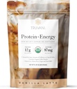 Truvani Protein + Energia-edari nahasketa 87mg Caffeine-rekin | Vanilla Latte | 12g Landare organikoetan oinarritutako proteina | 20 zerbitzu | USDA kafe organikoa eta Adaptogens | Gluten & Dairy Free | Vegan | Ez-GMO